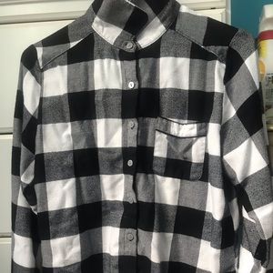 Black, White, and Grey Plaid Button-Up Shirt